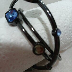 Chico 3 pc Bangle Bracelet w blue & gunmetal crystal stacking high quality NEW